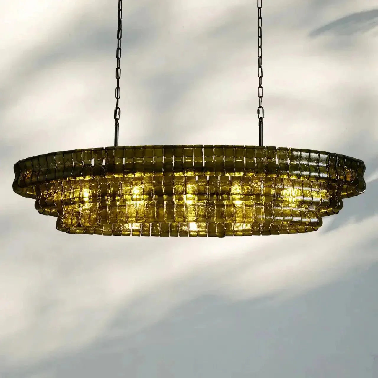 Ghiaccio Glass Oval Chandelier 54''65'' - GILDLAMPS