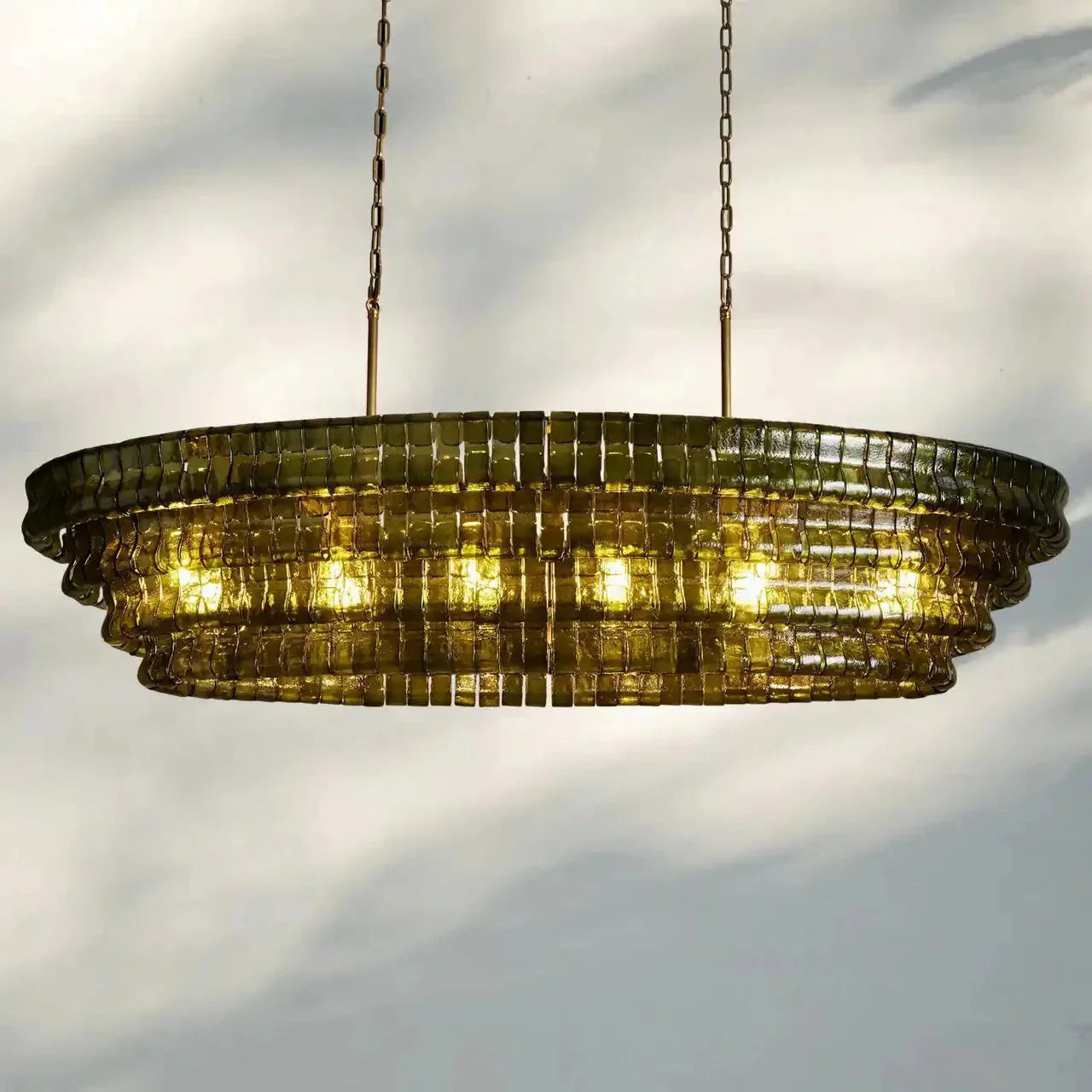 Ghiaccio Glass Oval Chandelier 54''65'' - GILDLAMPS