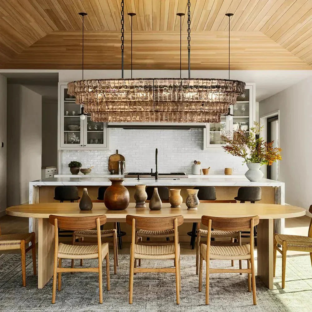 Ghiaccio Glass Oval Chandelier 54''65'' - GILDLAMPS