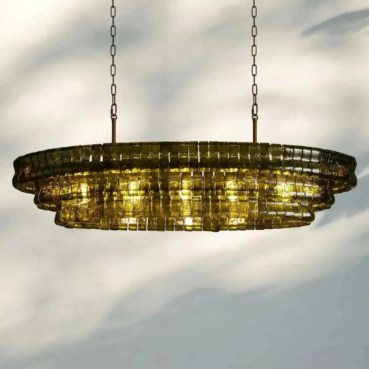 Ghiaccio Glass Oval Chandelier 54''65'' - GILDLAMPS