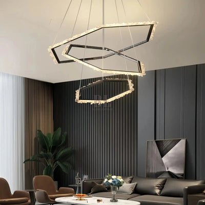 Gina Hexagonal Rock Crystal Black Ring Chandelier - Style CCyranlamps
