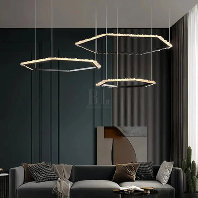 Gina Hexagonal Rock Crystal Black Ring Chandelier - Style BCyranlamps