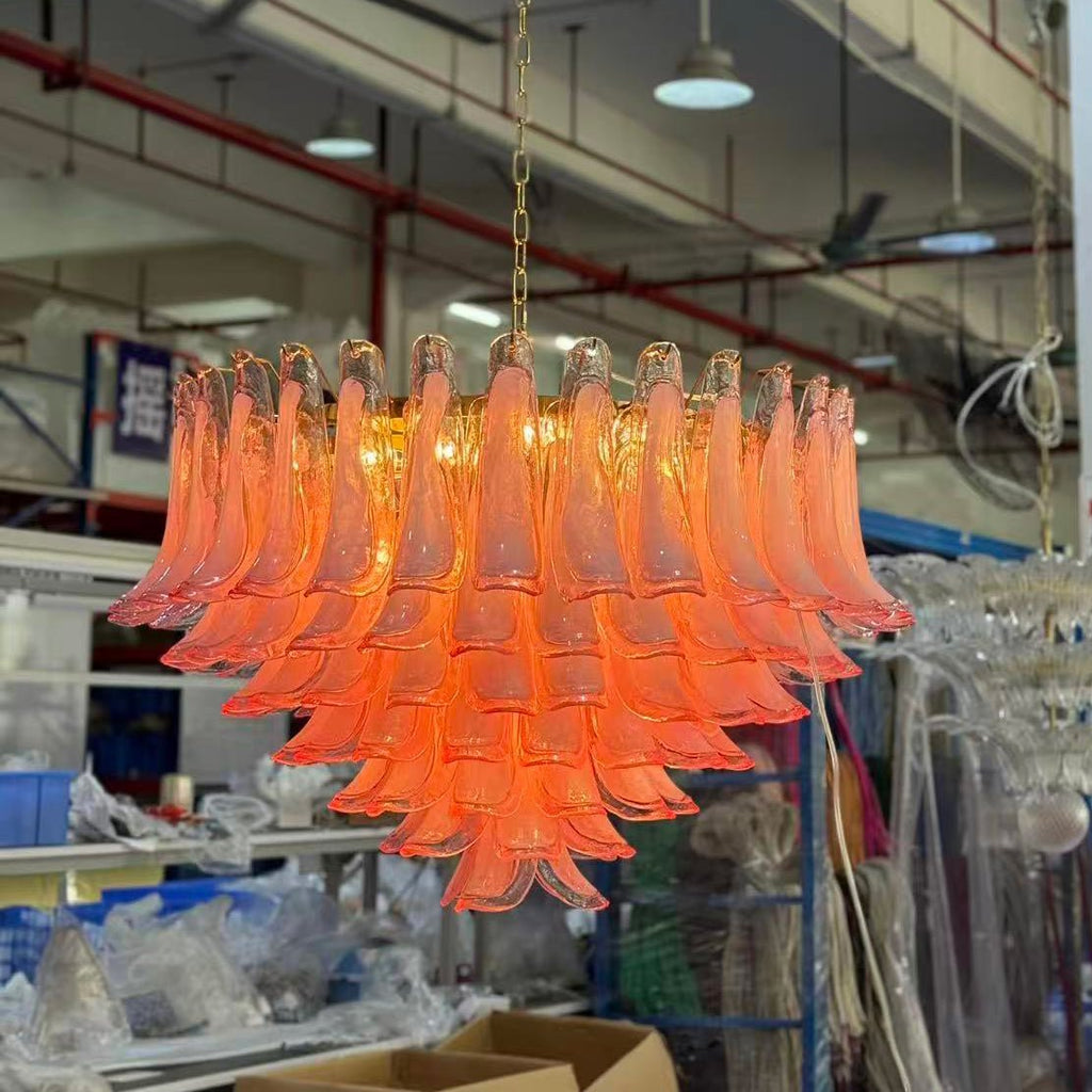 Gold & Pink Barcelona Murano Chandelier with 16 E14 Bulbs - Cyran Lamps