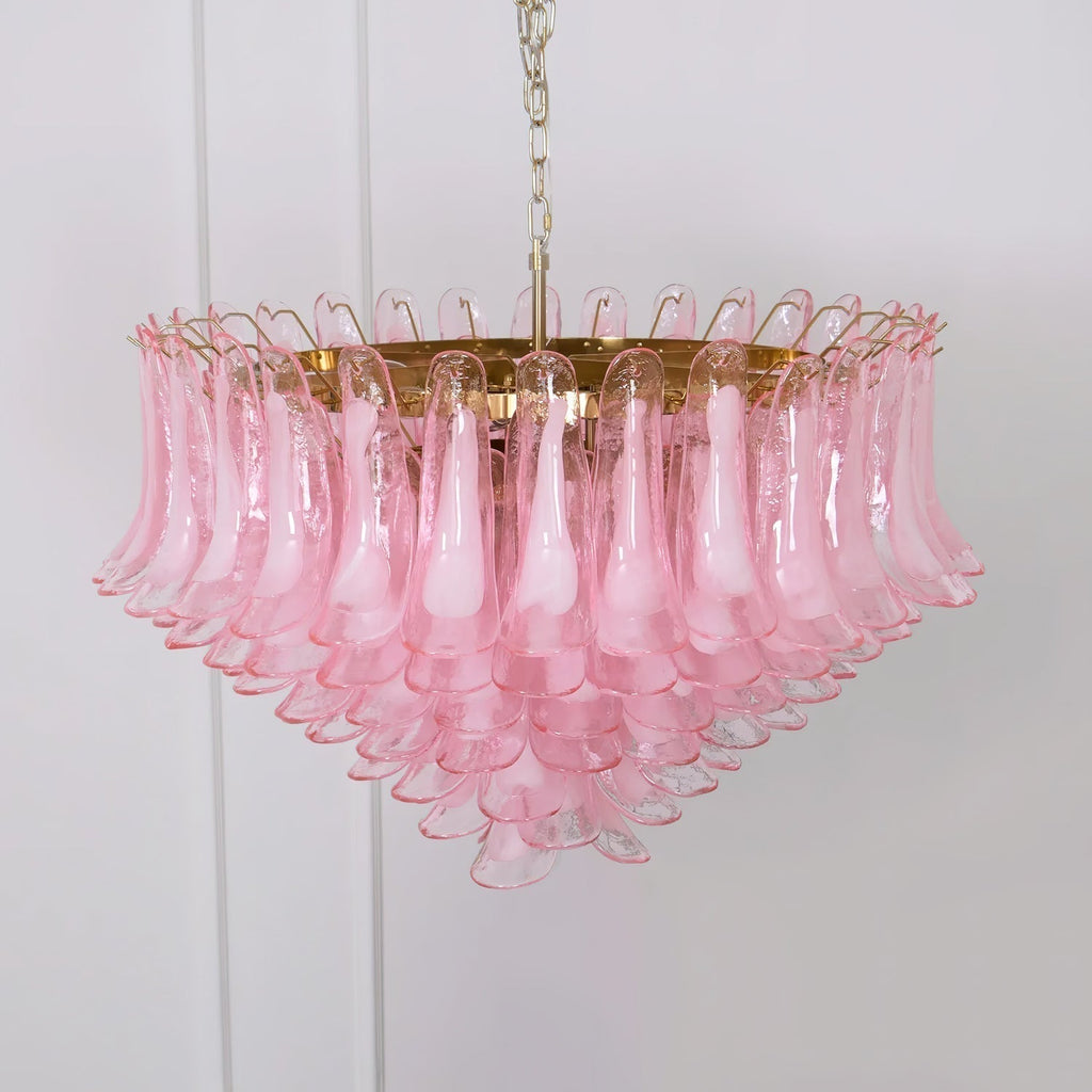 Gold & Pink Barcelona Murano Chandelier with 16 E14 Bulbs - Cyran Lamps