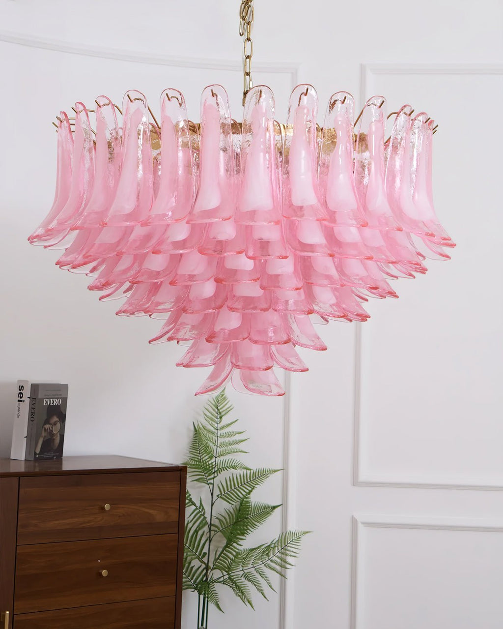 Gold & Pink Barcelona Murano Chandelier with 16 E14 Bulbs - Cyran Lamps