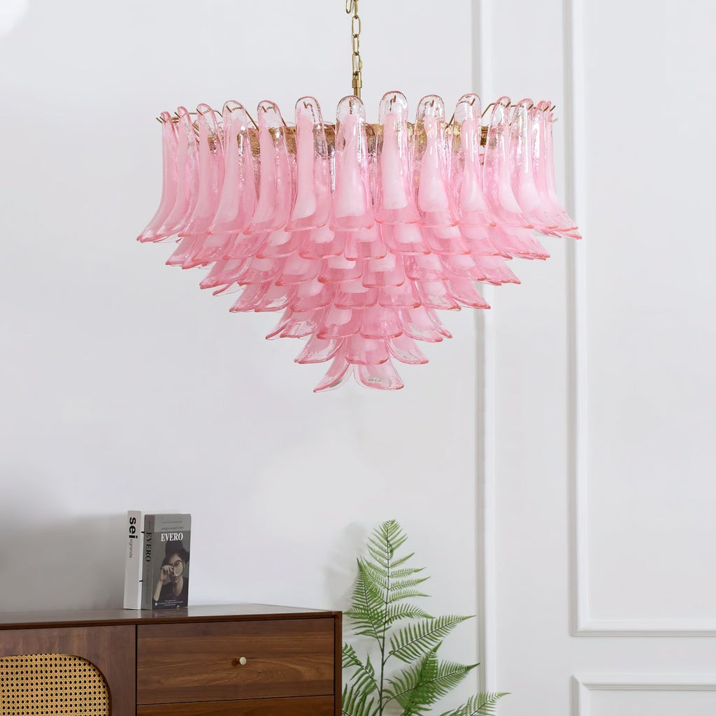 Gold & Pink Barcelona Murano Chandelier with 16 E14 Bulbs - Cyran Lamps