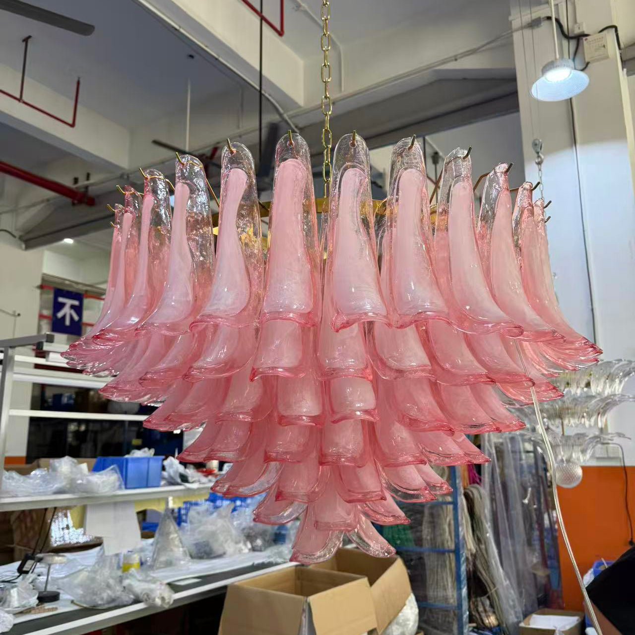 Gold & Pink Barcelona Murano Chandelier with 16 E14 Bulbs - Cyran Lamps