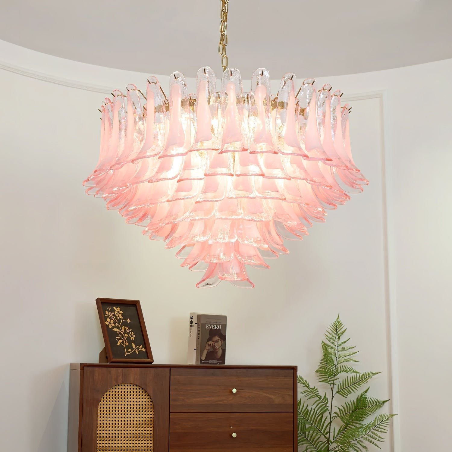 Gold & Pink Barcelona Murano Chandelier with 16 E14 Bulbs - Cyran Lamps