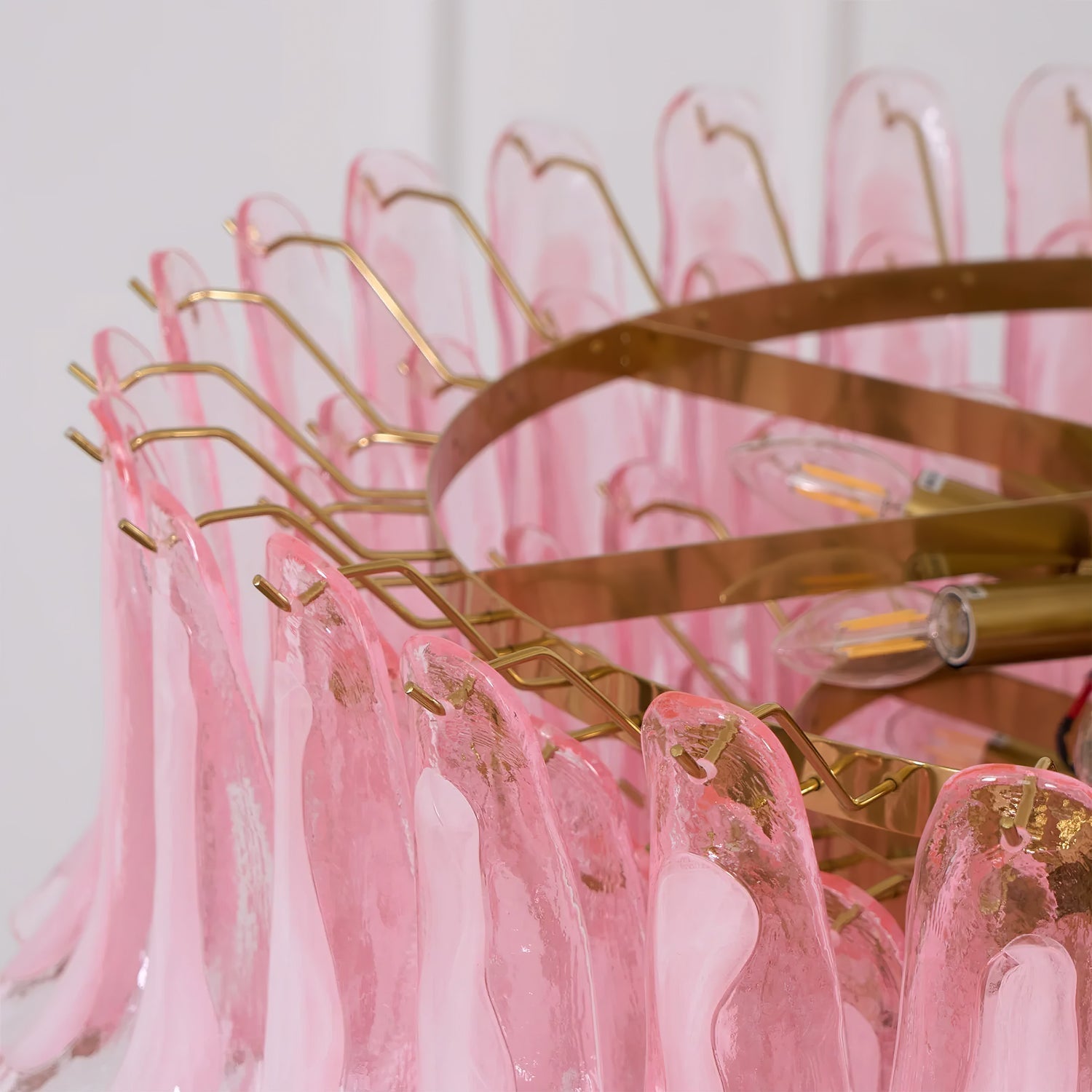 Gold & Pink Barcelona Murano Chandelier with 16 E14 Bulbs - Cyran Lamps