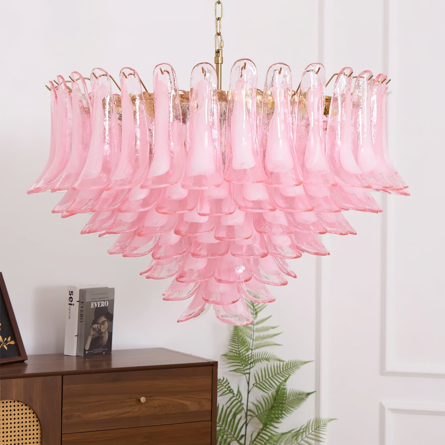 Gold & Pink Barcelona Murano Chandelier with 16 E14 Bulbs - Cyran Lamps