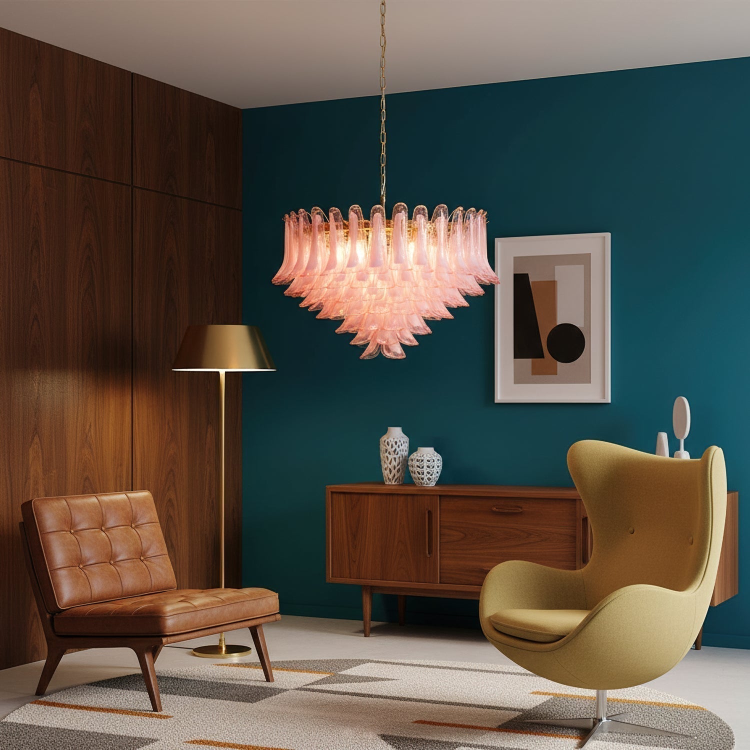 Gold & Pink Barcelona Murano Chandelier with 16 E14 Bulbs - Cyran Lamps