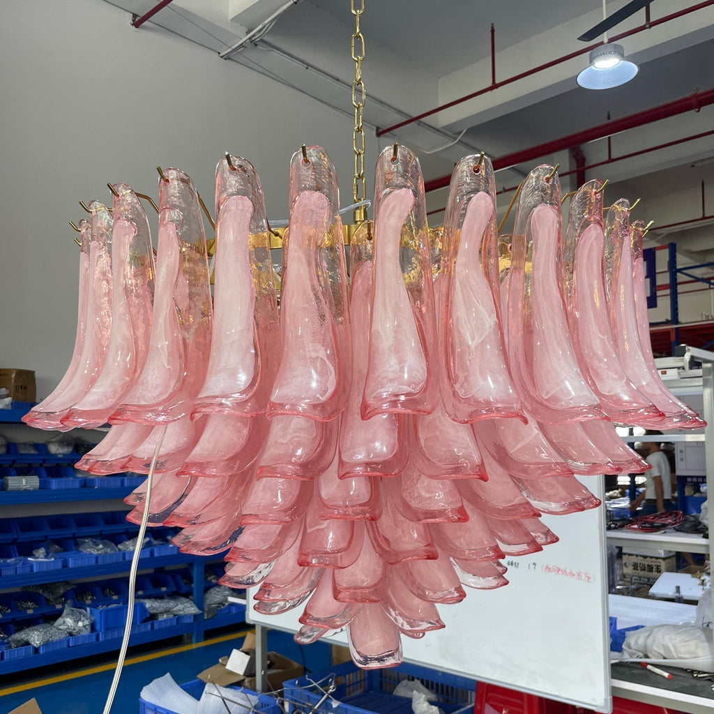 Gold & Pink Barcelona Murano Chandelier with 16 E14 Bulbs - Cyran Lamps