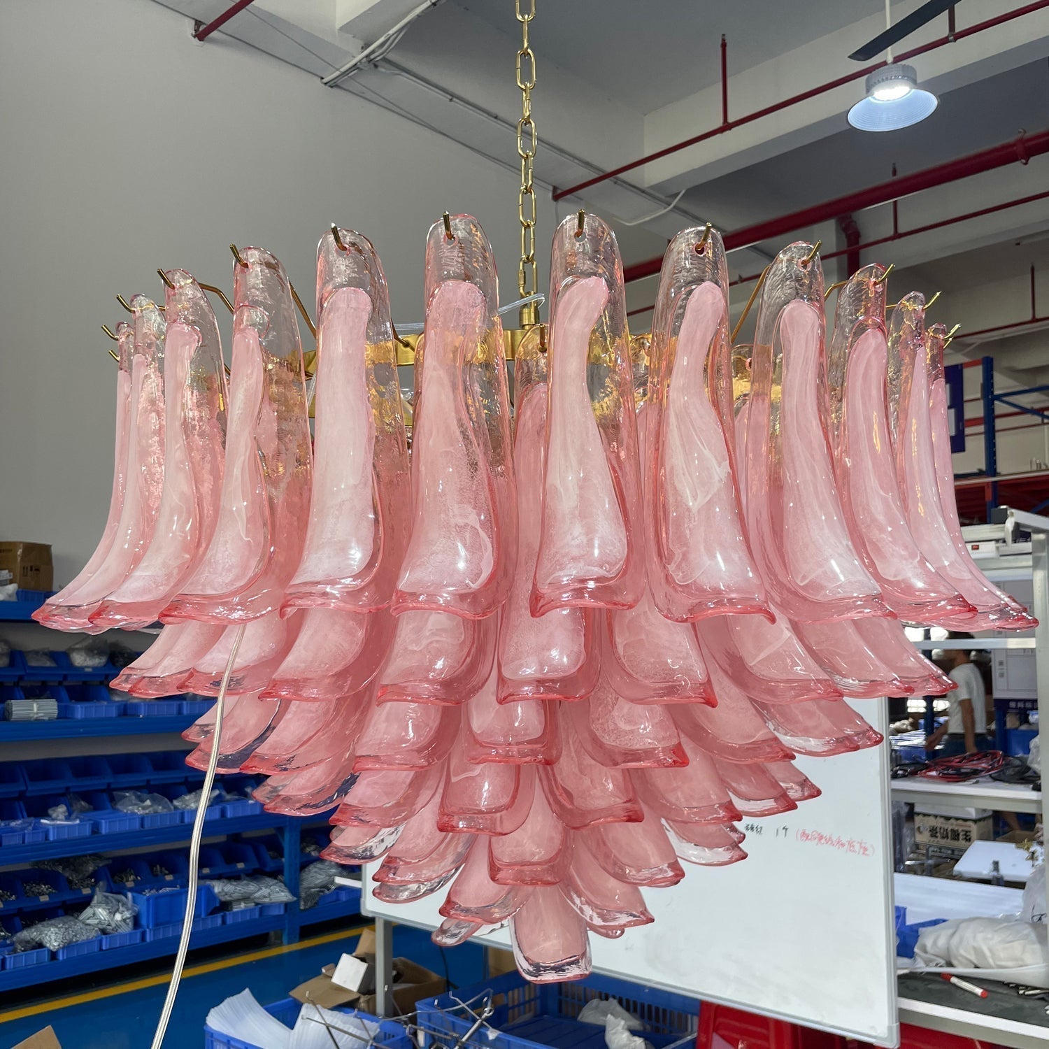 Gold & Pink Barcelona Murano Chandelier with 16 E14 Bulbs - Cyran Lamps