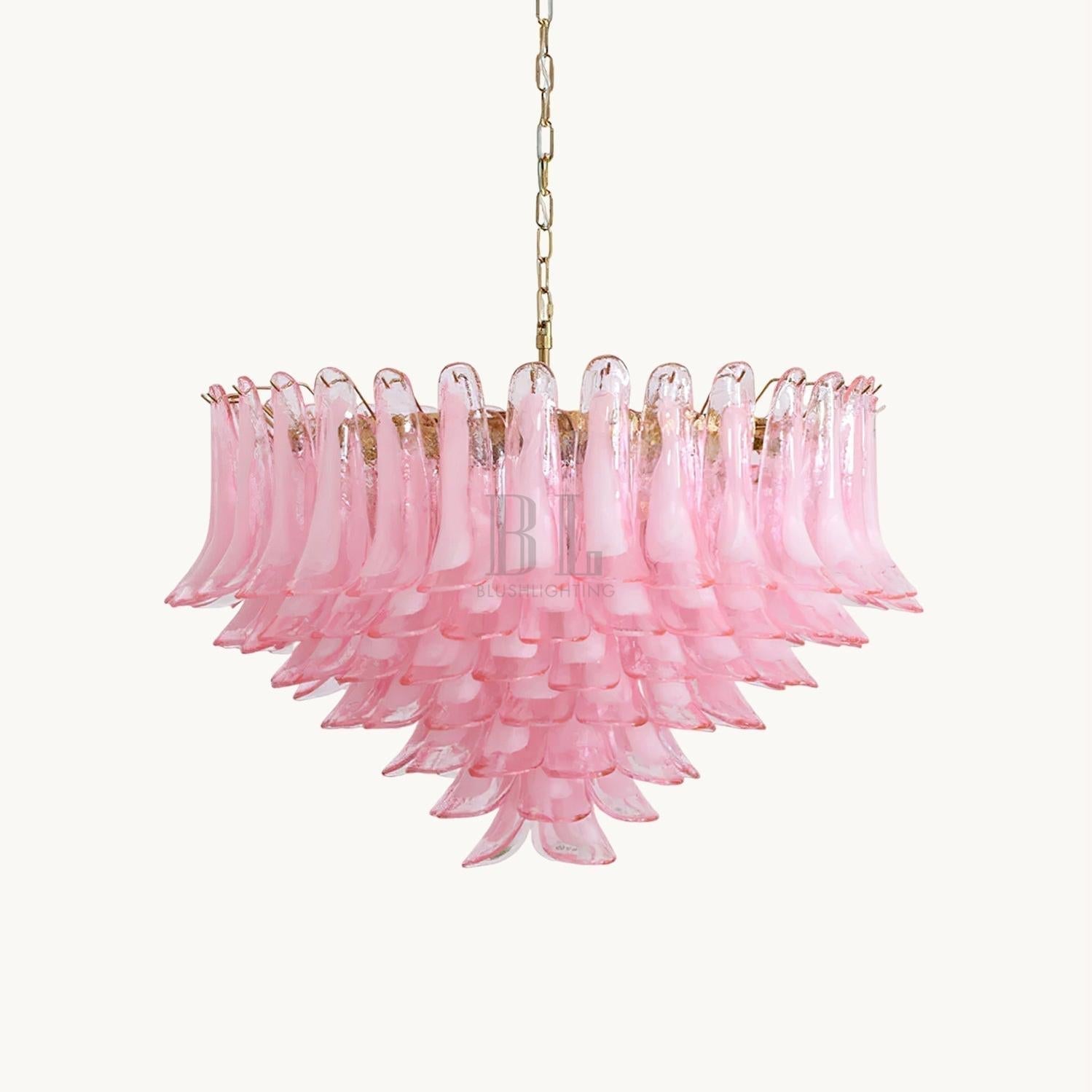 Gold & Pink Barcelona Murano Chandelier with 16 E14 Bulbs - Cyran Lamps