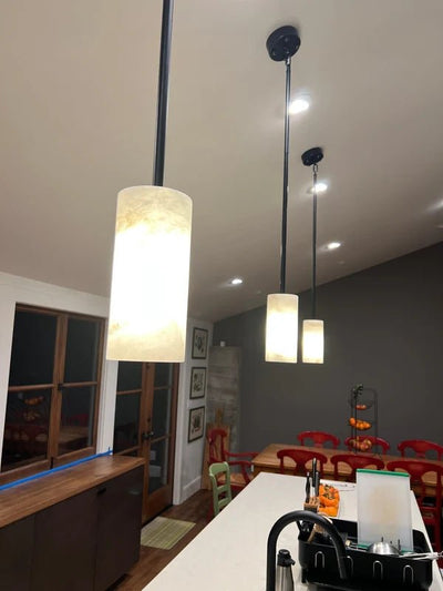 Hand-Carver Alabaster Cylinder Pendant - Cyran Lamps