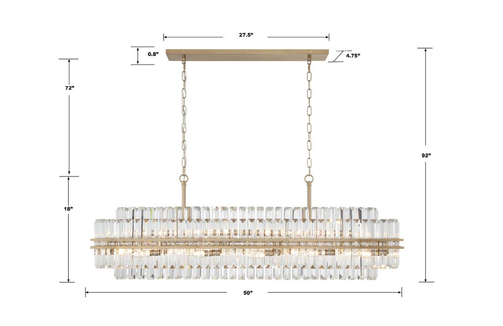 Hayes Rectangular Crystal 16 Light Chandelier - Cyran Lamps
