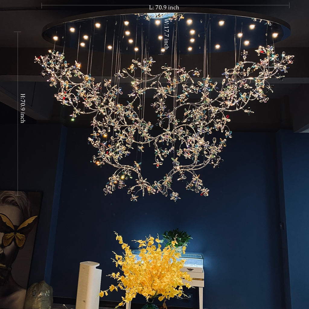 Hotel Entrance Crystal Flower Branch Chandelier Luxury Ceiling Lighting Fixture For Foyer Entryway - Cyran Lamps
