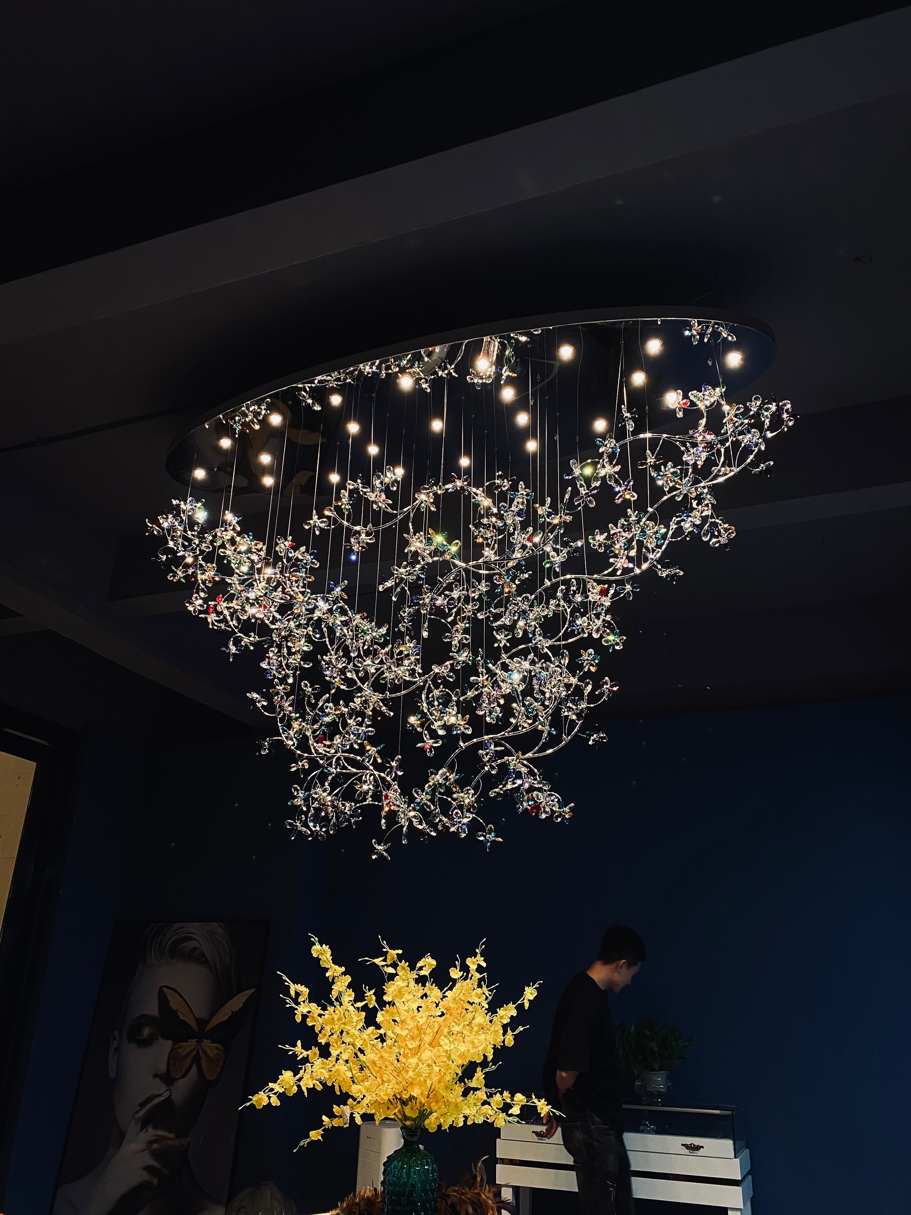 Hotel Entrance Crystal Flower Branch Chandelier Luxury Ceiling Lighting Fixture For Foyer Entryway - Cyran Lamps