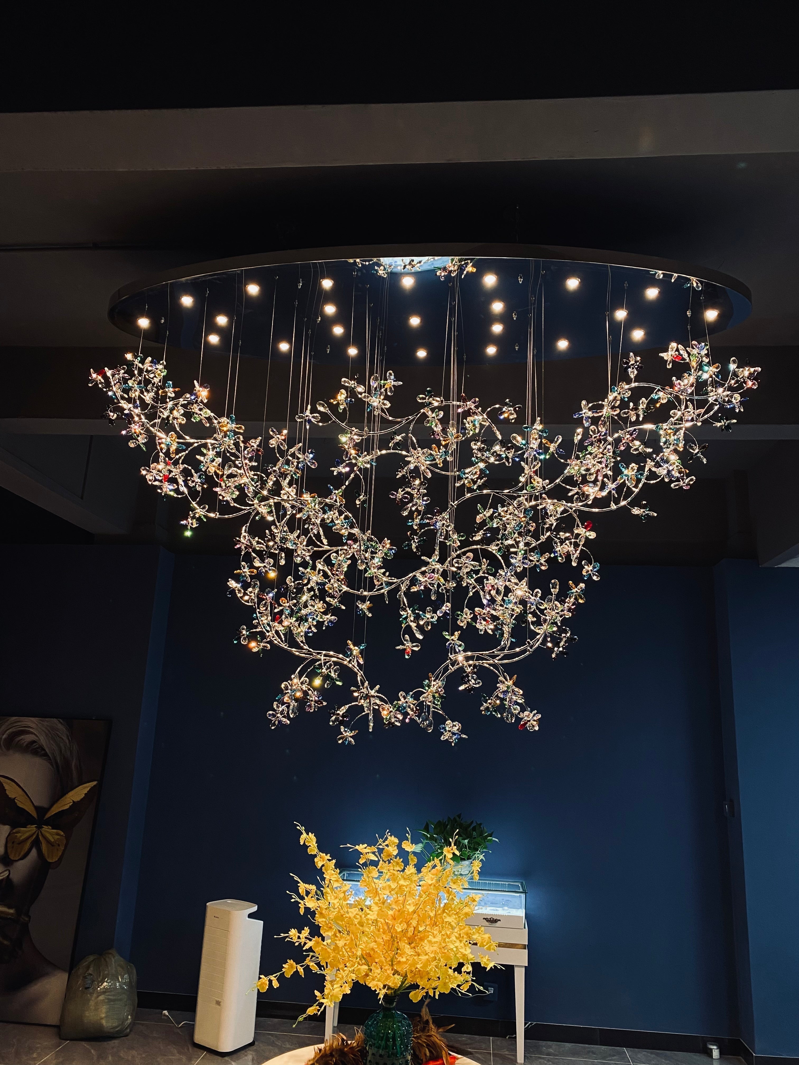 Hotel Entrance Crystal Flower Branch Chandelier Luxury Ceiling Lighting Fixture For Foyer Entryway - Cyran Lamps