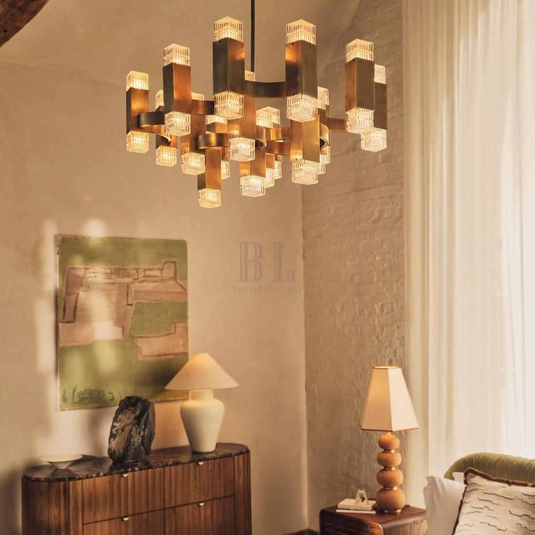 Kennedy Glass Chandelier 32"W - Cyran Lamps