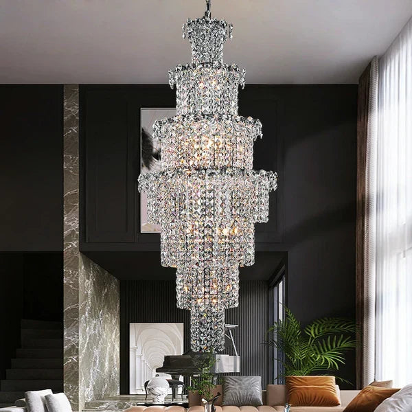 Large Multi-pieces Crystal Chandelier Stylish Ceiling Light Fixture For Foyer Living Room Staircase