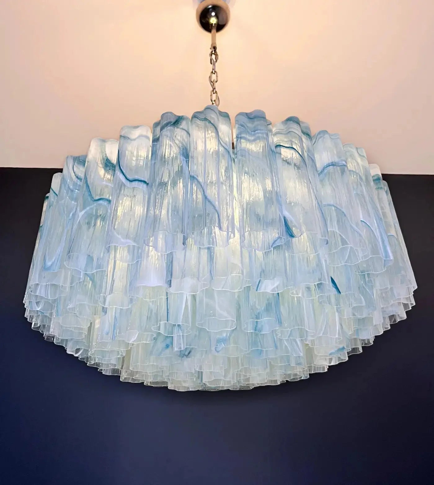 Large Murano glass Chandelier - 101 blue alabaster glass tube - Cyran Lamps