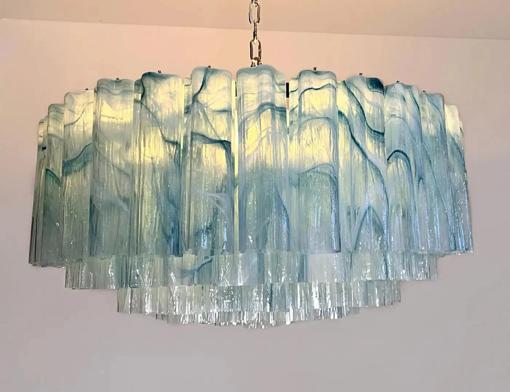 Large Murano glass Chandelier - 101 blue alabaster glass tube - Cyran Lamps
