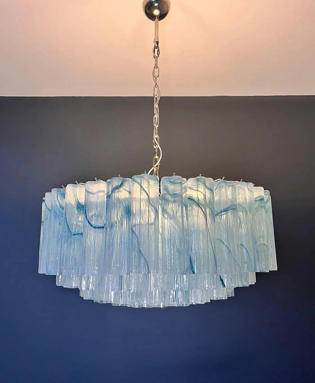 Large Murano glass Chandelier - 101 blue alabaster glass tube - Cyran Lamps