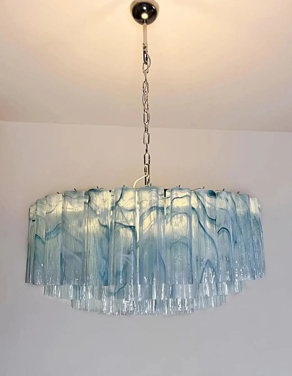 Large Murano glass Chandelier - 101 blue alabaster glass tube - Cyran Lamps