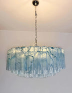 Large Murano glass Chandelier - 101 blue alabaster glass tube - Cyran Lamps