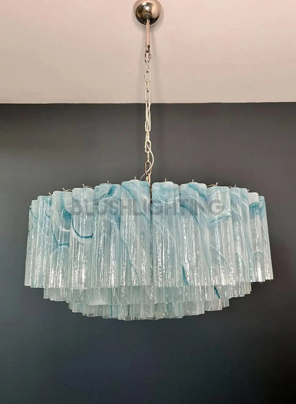Large Murano glass Chandelier - 101 blue alabaster glass tube - Cyran Lamps