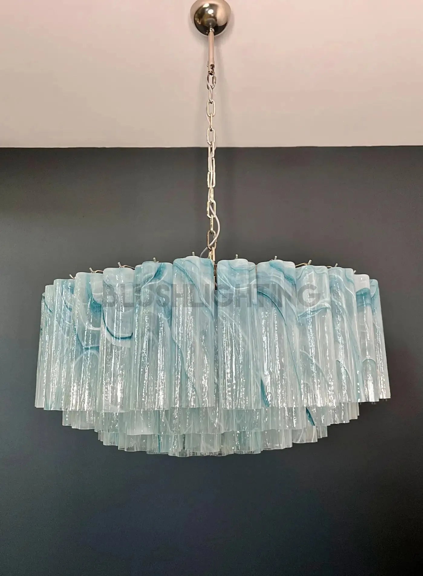 Large Murano glass Chandelier - 101 blue alabaster glass tube - Cyran Lamps