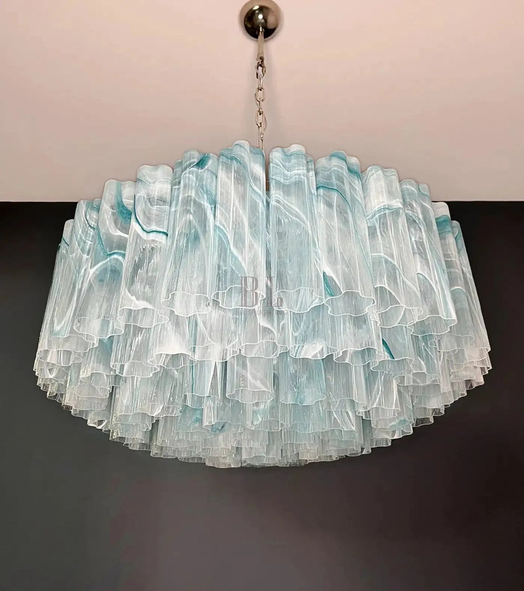 Large Murano glass Chandelier - 101 blue alabaster glass tube - Cyran Lamps