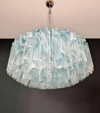 Large Murano glass Chandelier - 101 blue alabaster glass tube - Cyran Lamps