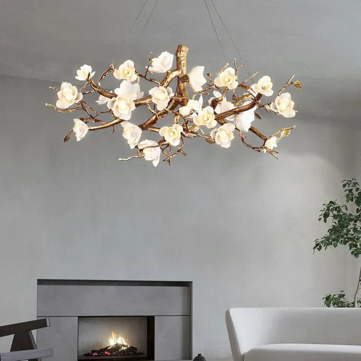 Lior Magnolia Branch & Porcelain Bloom Chandelier - Cyran Lamps