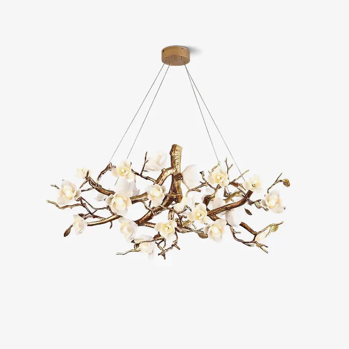 Lior Magnolia Branch & Porcelain Bloom Chandelier - Cyran Lamps
