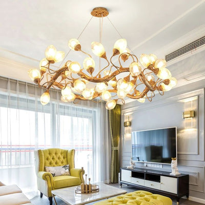 Lotus Brass Branch Chandelier - Cyran Lamps