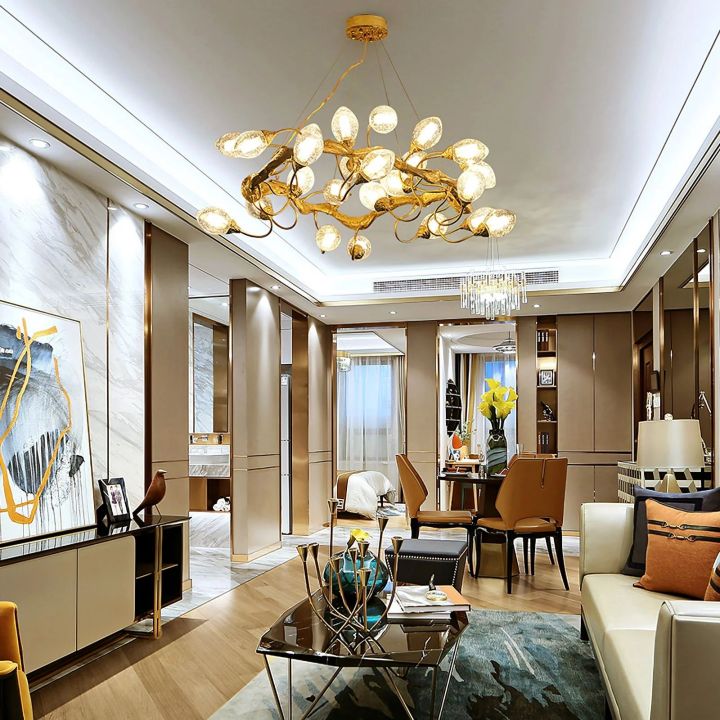 Lotus Brass Branch Chandelier - Cyran Lamps