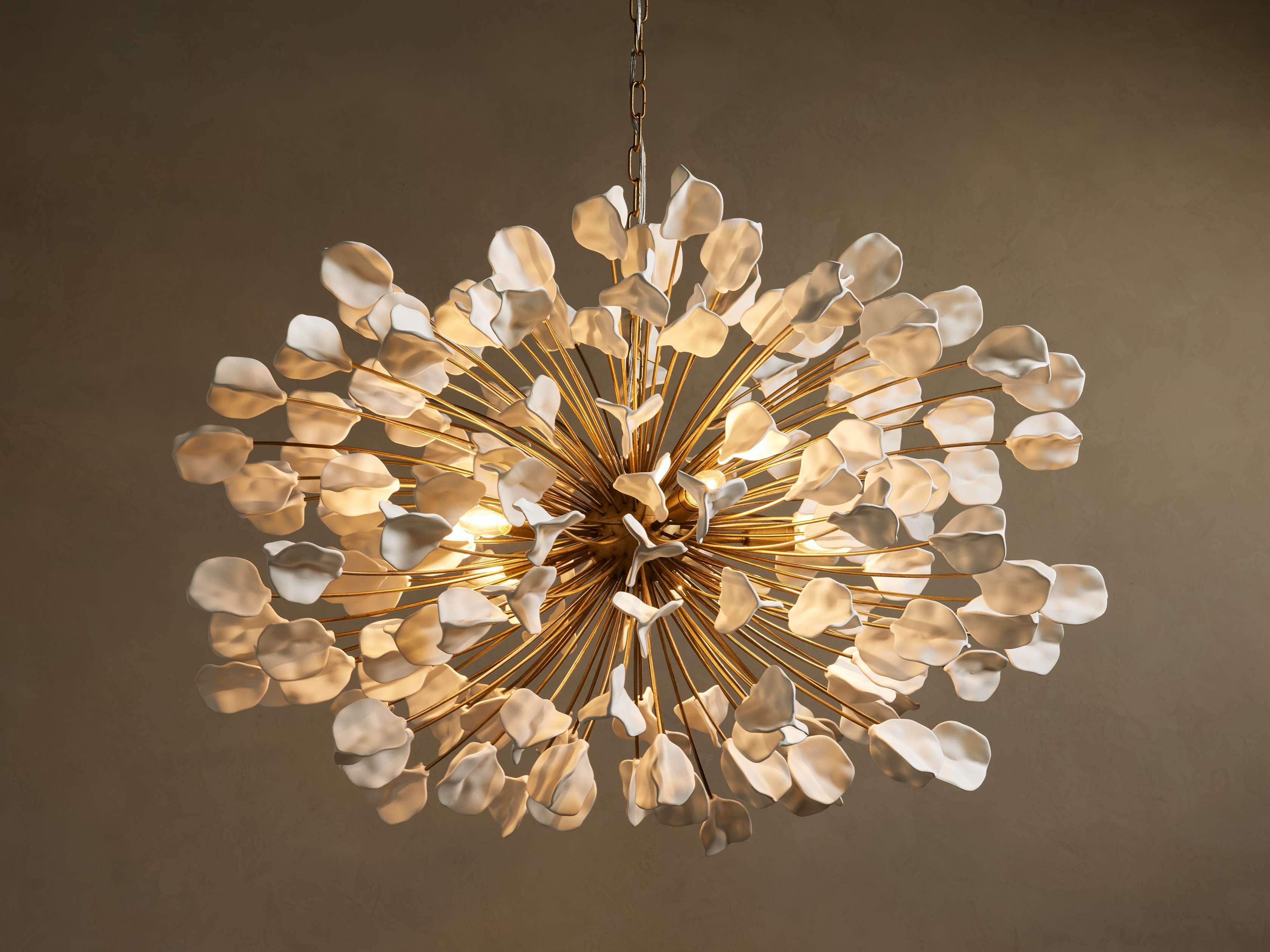 Lunaria Ceramic Leaves Chandelier 42''D - Cyran Lamps