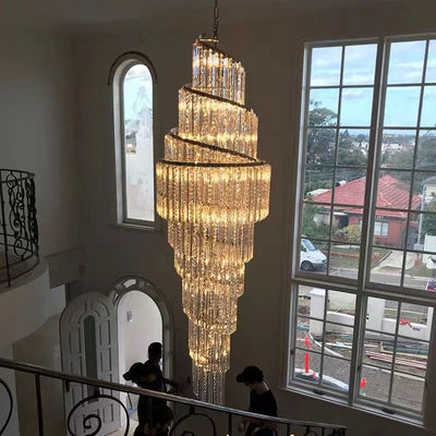 Luxury Spiral Crystal Chandelier for High - ceiling/Foyer/Staircase - D21.6"*H86.6"/60.4kgWarm LightCyranlamps