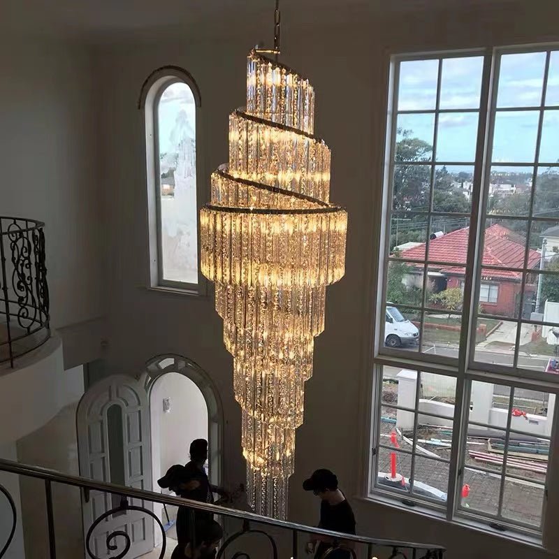 Luxury Spiral Crystal Chandelier for High - ceiling/Foyer/Staircase - D21.6"*H86.6"/60.4kgWarm LightCyranlamps