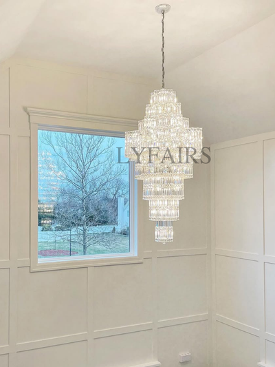 Extra Large Plaza Hall Multi-Tier Crystal Chandelier Foyer Living Room Staircase Ceiling Lighting Fixture In Chrome/Gold Finish