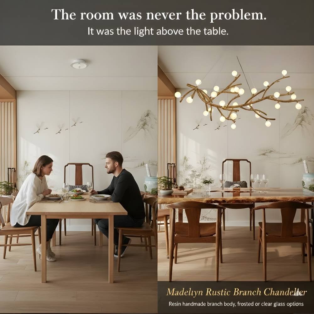 Madelyn Rustic Branch Chandelier Frosted/Clear Ball - Frosted BallWarm White 3000K28Cyranlamps