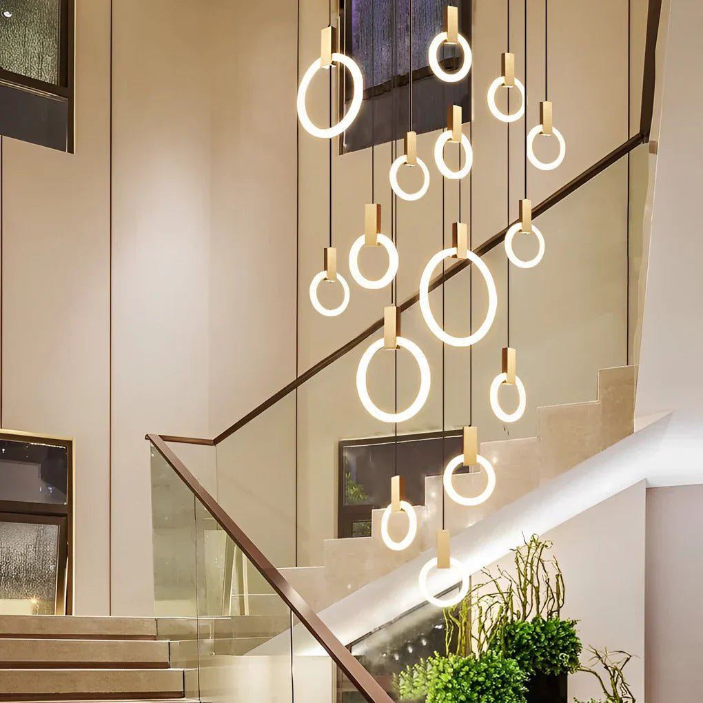 Minimalist Rings Stepless Dimming LED Nordic Duplex Stair Chandelier - Cyran Lamps