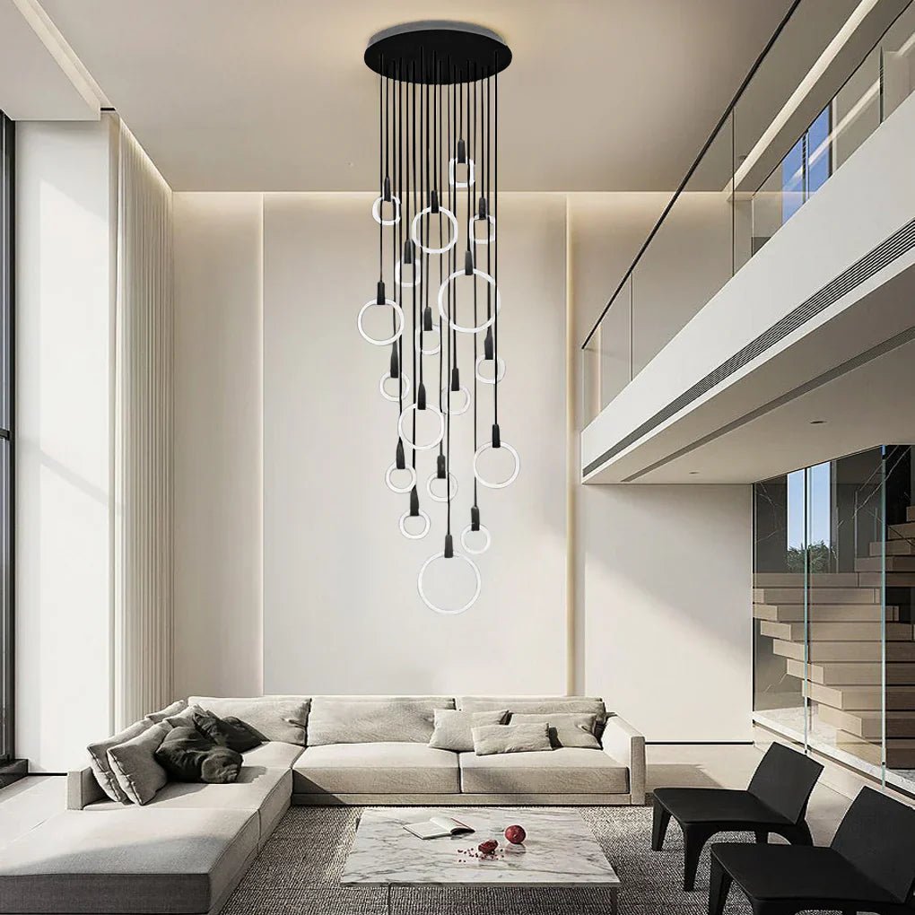 Minimalist Rings Stepless Dimming LED Nordic Duplex Stair Chandelier - Cyran Lamps