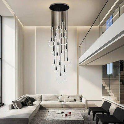 Minimalist Rings Stepless Dimming LED Nordic Duplex Stair Chandelier - Cyran Lamps
