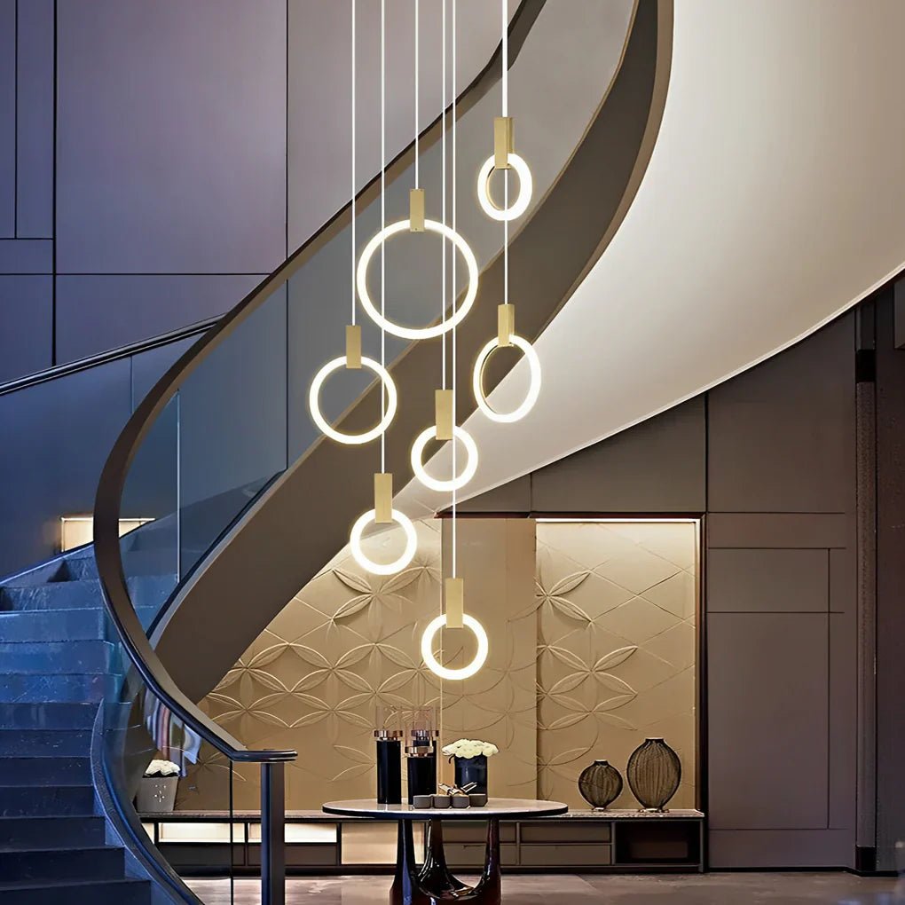 Minimalist Rings Stepless Dimming LED Nordic Duplex Stair Chandelier - Cyran Lamps