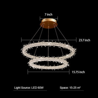 Modern 3 - Ring Halo Crystal Chandelier for Living Room/Bedroom - 2 Rings/ D23.7"+D15.75"Warm LightCyranlamps