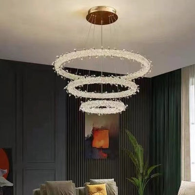 Modern 3 - Ring Halo Crystal Chandelier for Living Room/Bedroom - 1 Ring/D19.7"*H118.1"Warm LightCyranlamps