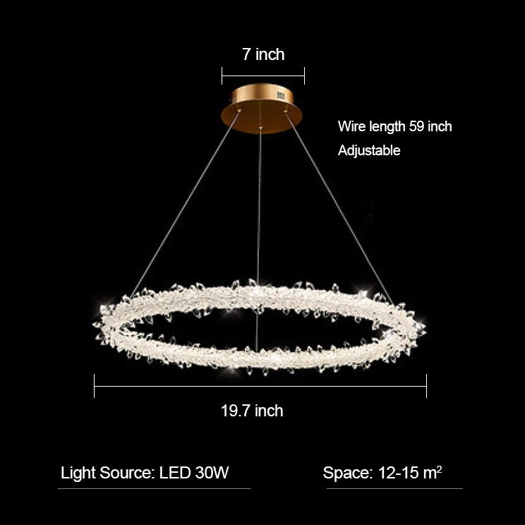 Modern 3 - Ring Halo Crystal Chandelier for Living Room/Bedroom - 1 Ring/D19.7"*H118.1"Warm LightCyranlamps